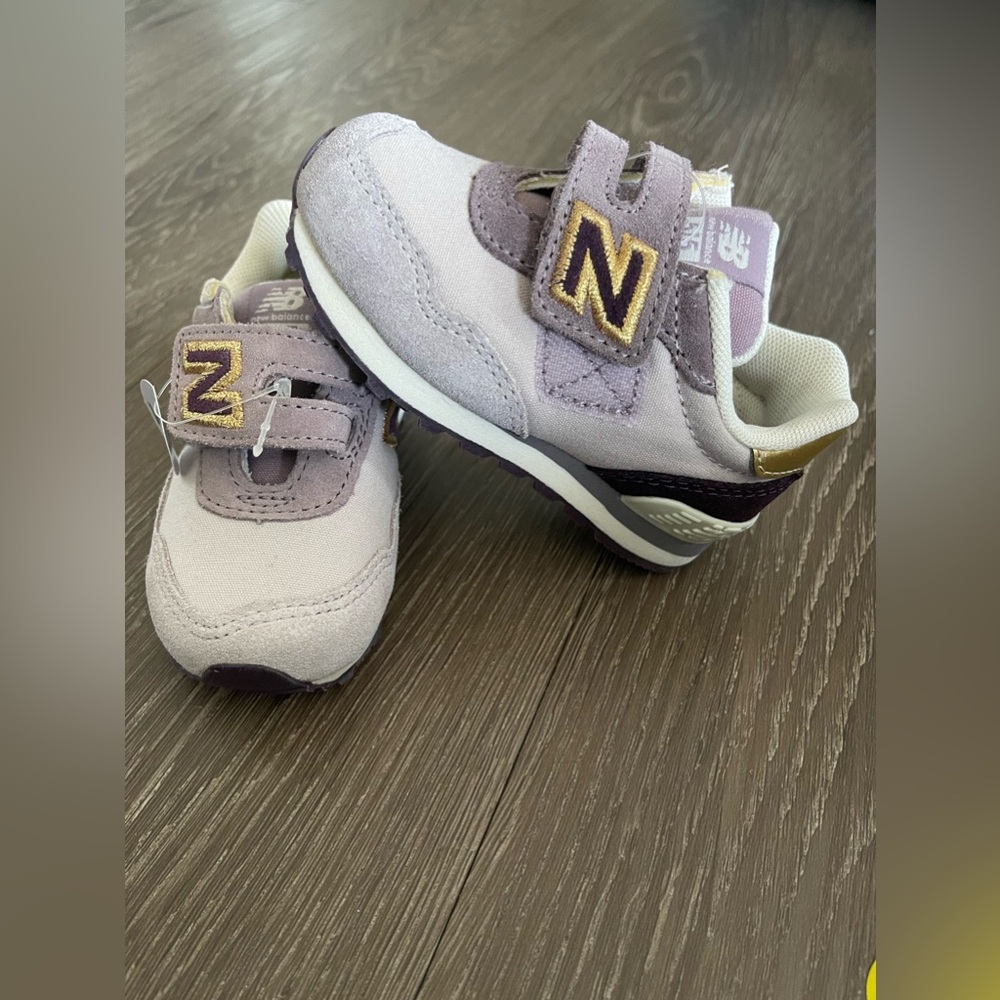 New Balance 574 Wide Purple Gold Hook and Loop sneakers